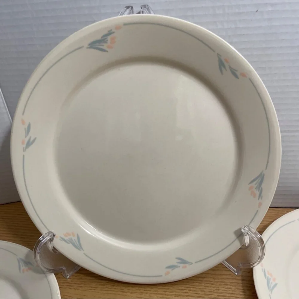 Vtg Corelle Corning Windflower Sandstone 4 Dinner Plates Peach Lt Blue 10.5 inch